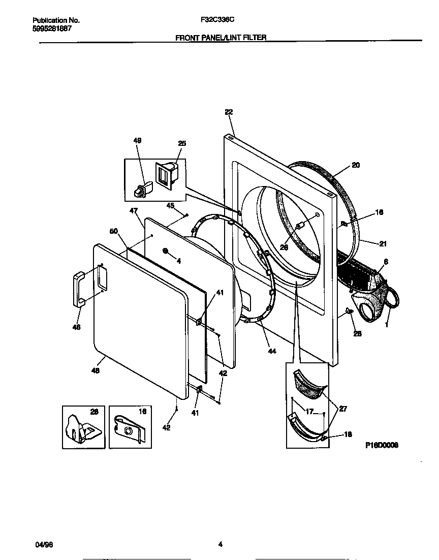Frigidaire F32C336CT1 front panel/lint filter diagram