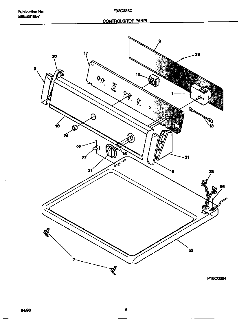 Frigidaire F32C336CT1 controls/top panel diagram