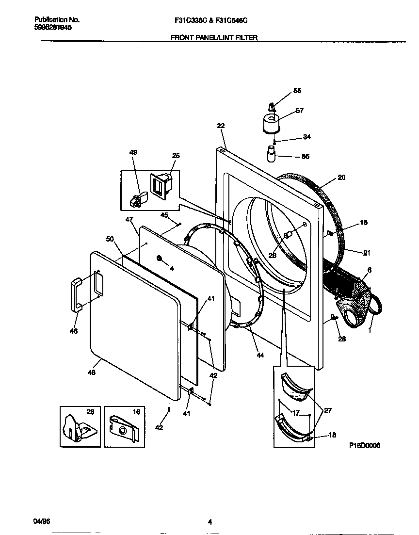 Frigidaire F31C546CS1 front panel/lint filter diagram