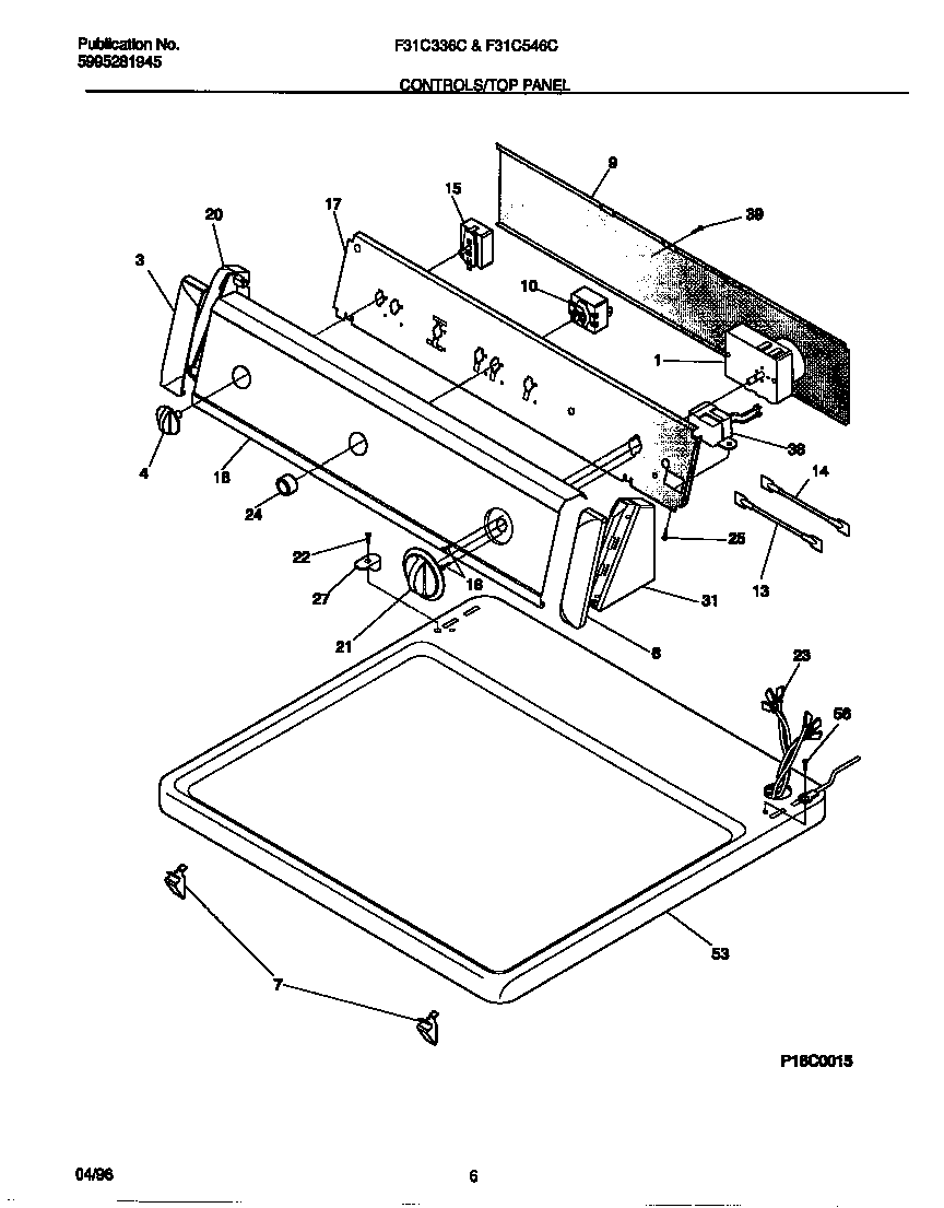 Frigidaire F31C546CS1 controls/top panel diagram