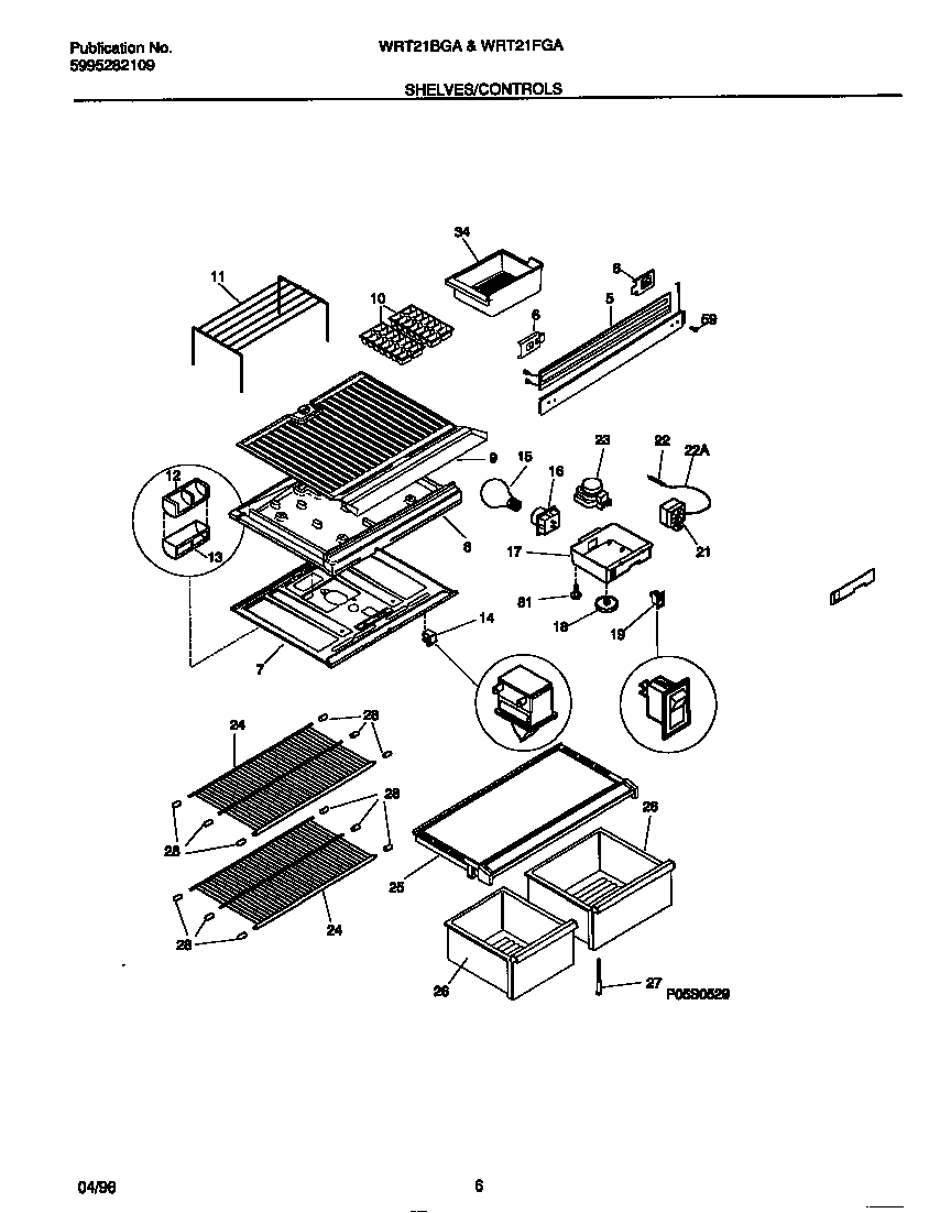 White-Westinghouse WRT21FGAW4 shelves/controls diagram