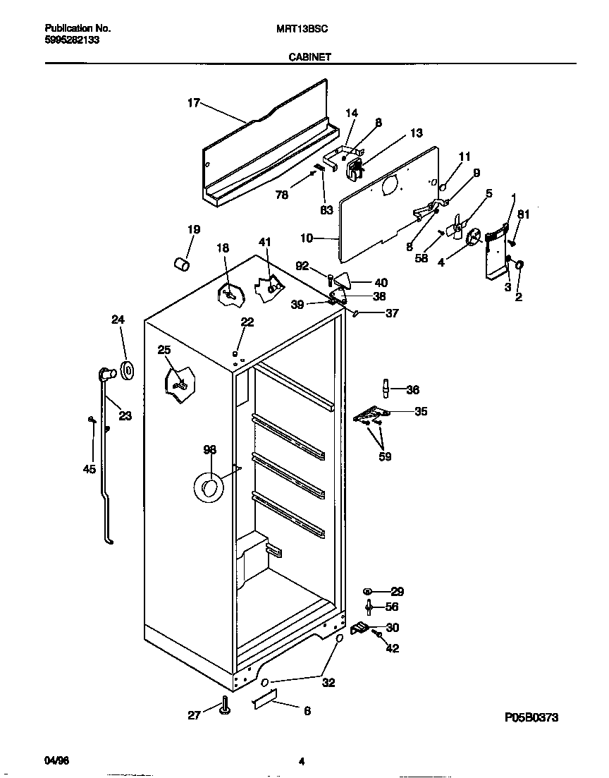 Universal/Multiflex (Frigidaire) MRT13BSCW1 cabinet diagram