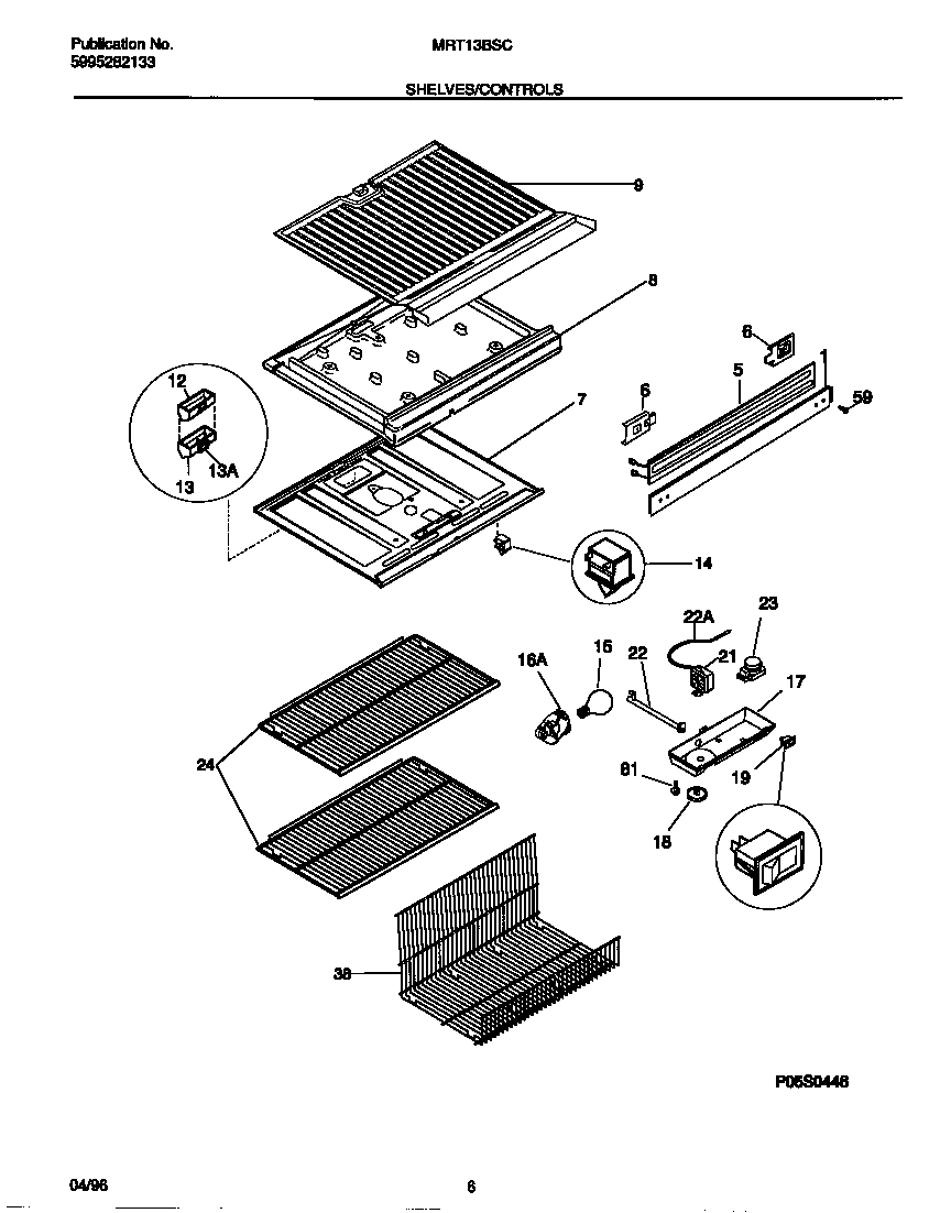 Universal/Multiflex (Frigidaire) MRT13BSCW1 shelves/controls diagram