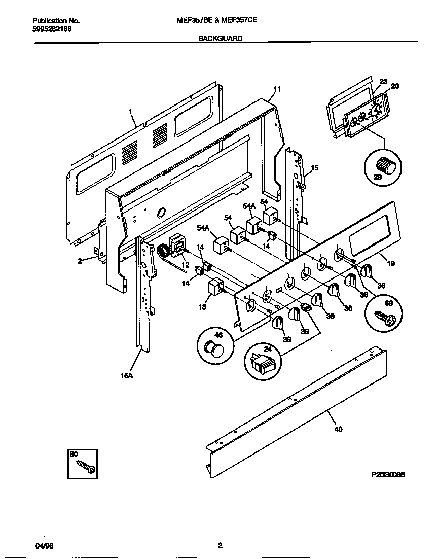 Universal/Multiflex (Frigidaire) MEF357BEDA backguard diagram