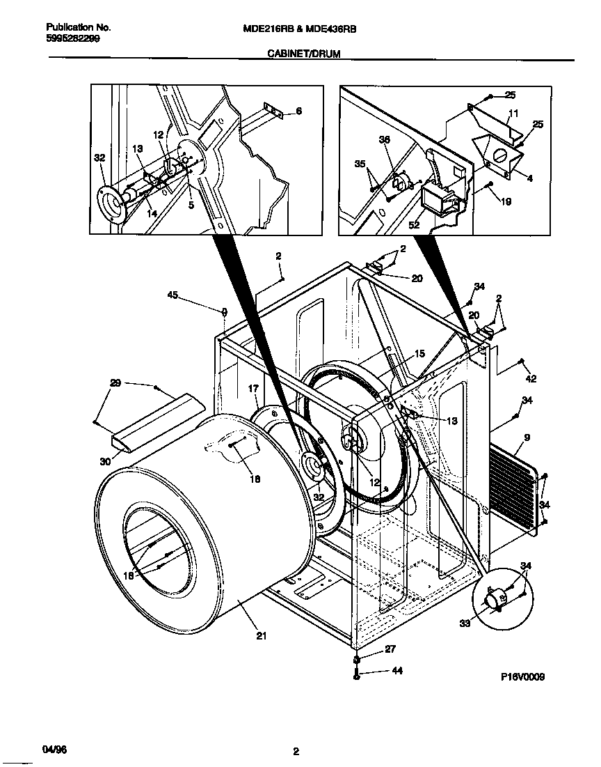 Universal/Multiflex (Frigidaire) MDE436RBD2 cabinet/drum diagram