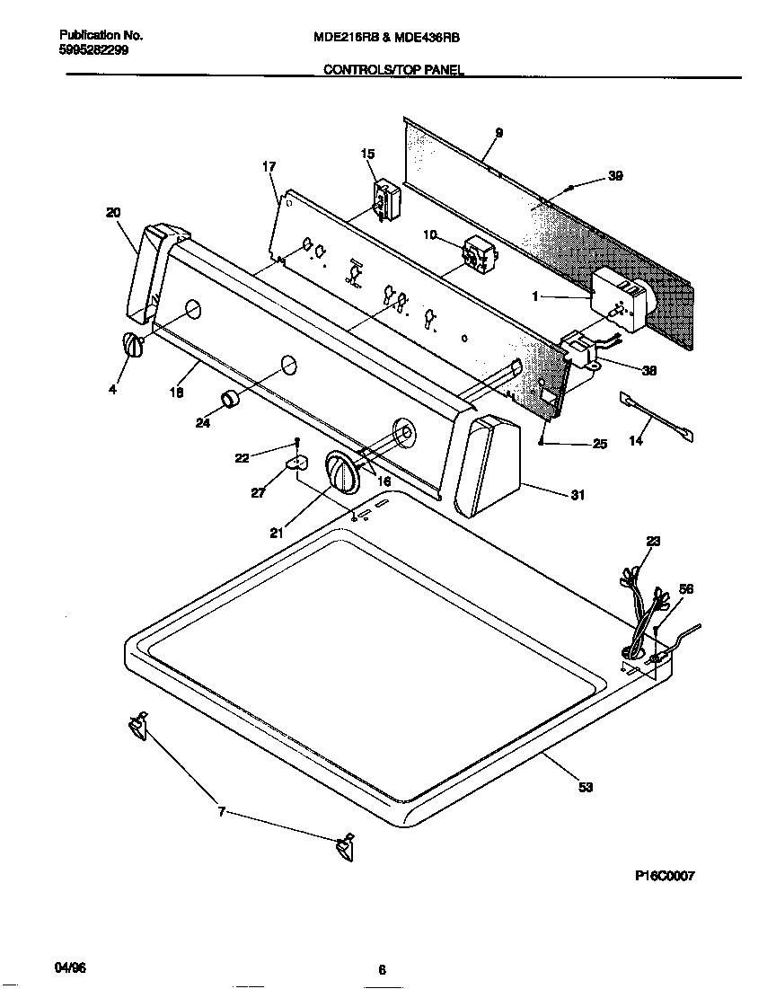 Universal/Multiflex (Frigidaire) MDE436RBD2 controls/top panel diagram