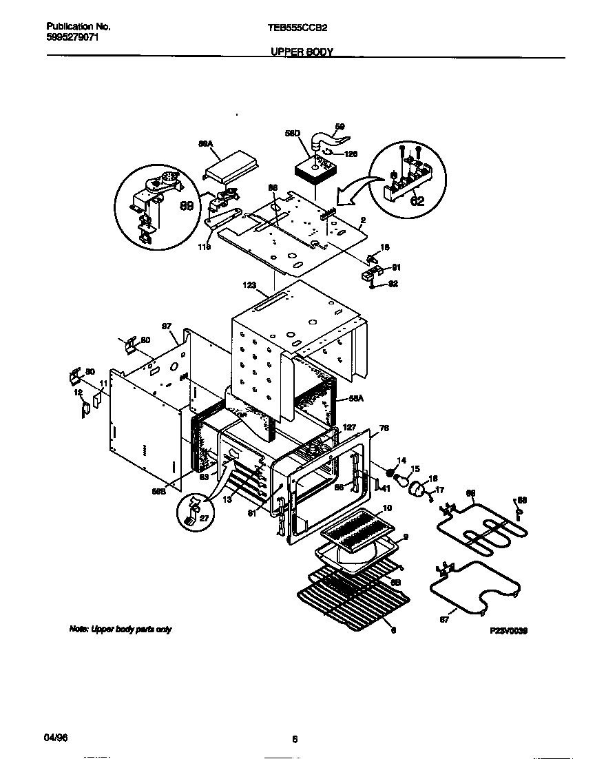 Tappan TEB555CCB2 upper body diagram
