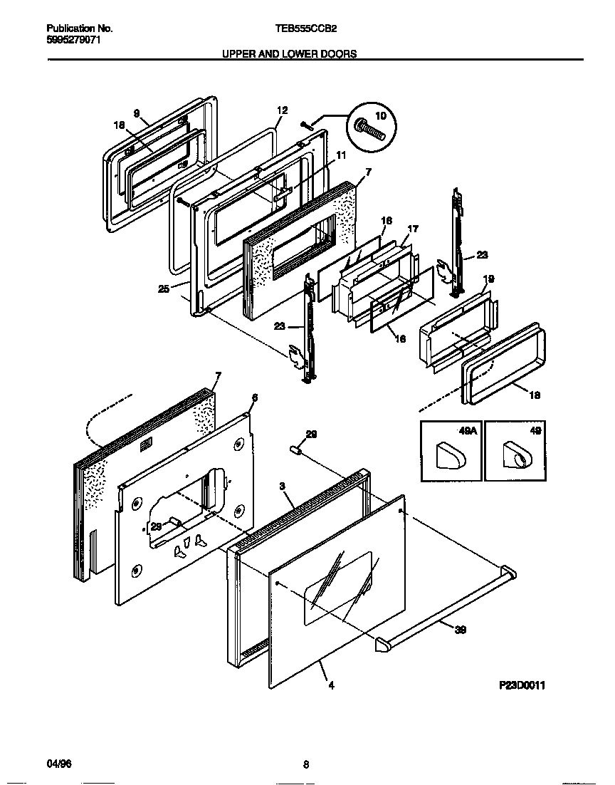 Tappan TEB555CCB2 upper and lower doors diagram
