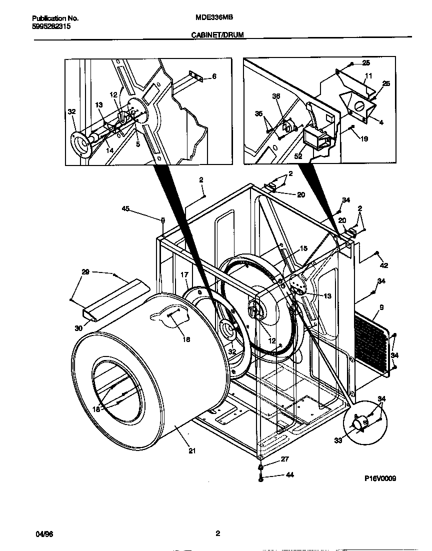 Universal/Multiflex (Frigidaire) MDE336MBD2 cabinet/drum diagram