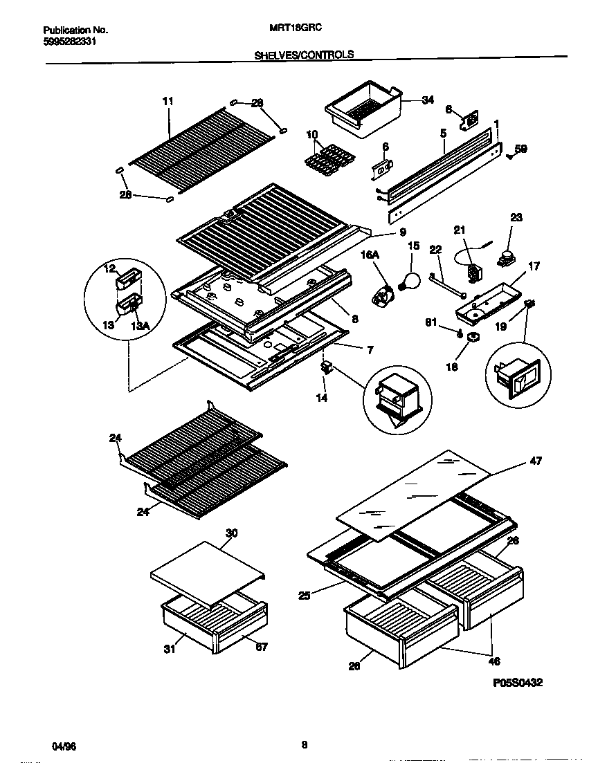 Universal/Multiflex (Frigidaire) MRT18GRCD2 shelves/controls diagram