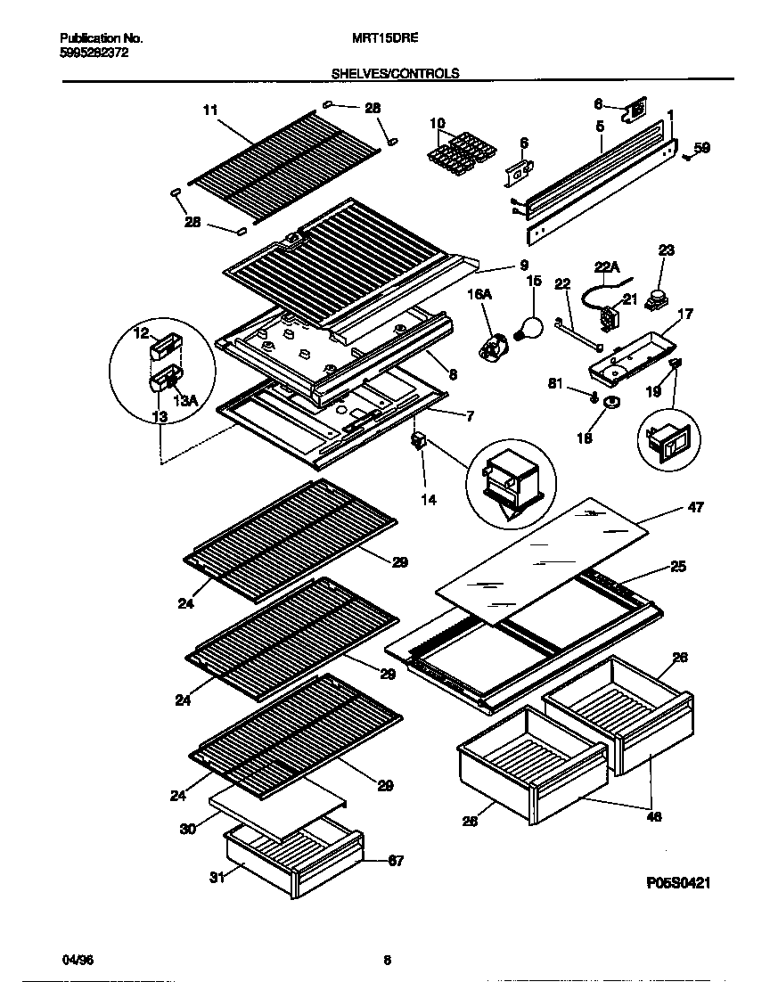 Universal/Multiflex (Frigidaire) MRT15DREW0 shelves/controls diagram