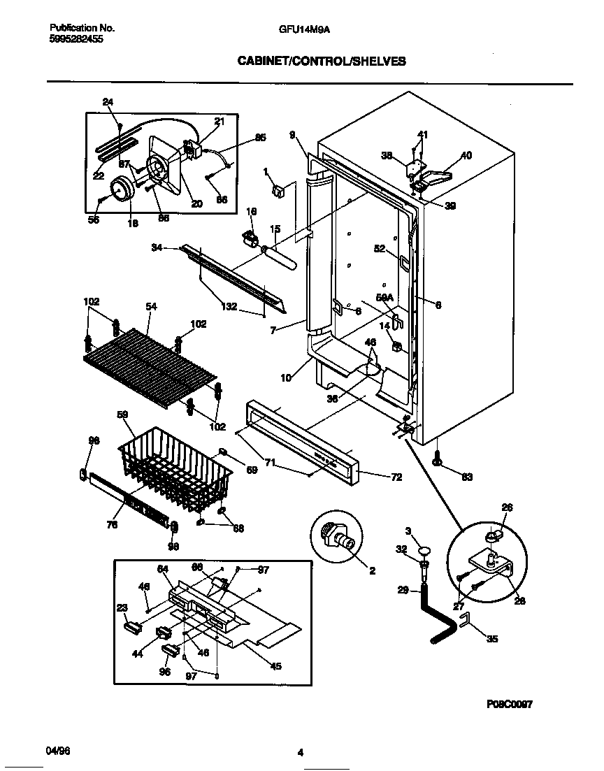 Gibson GFU14M9AW7 cabinet/controls/shelves diagram
