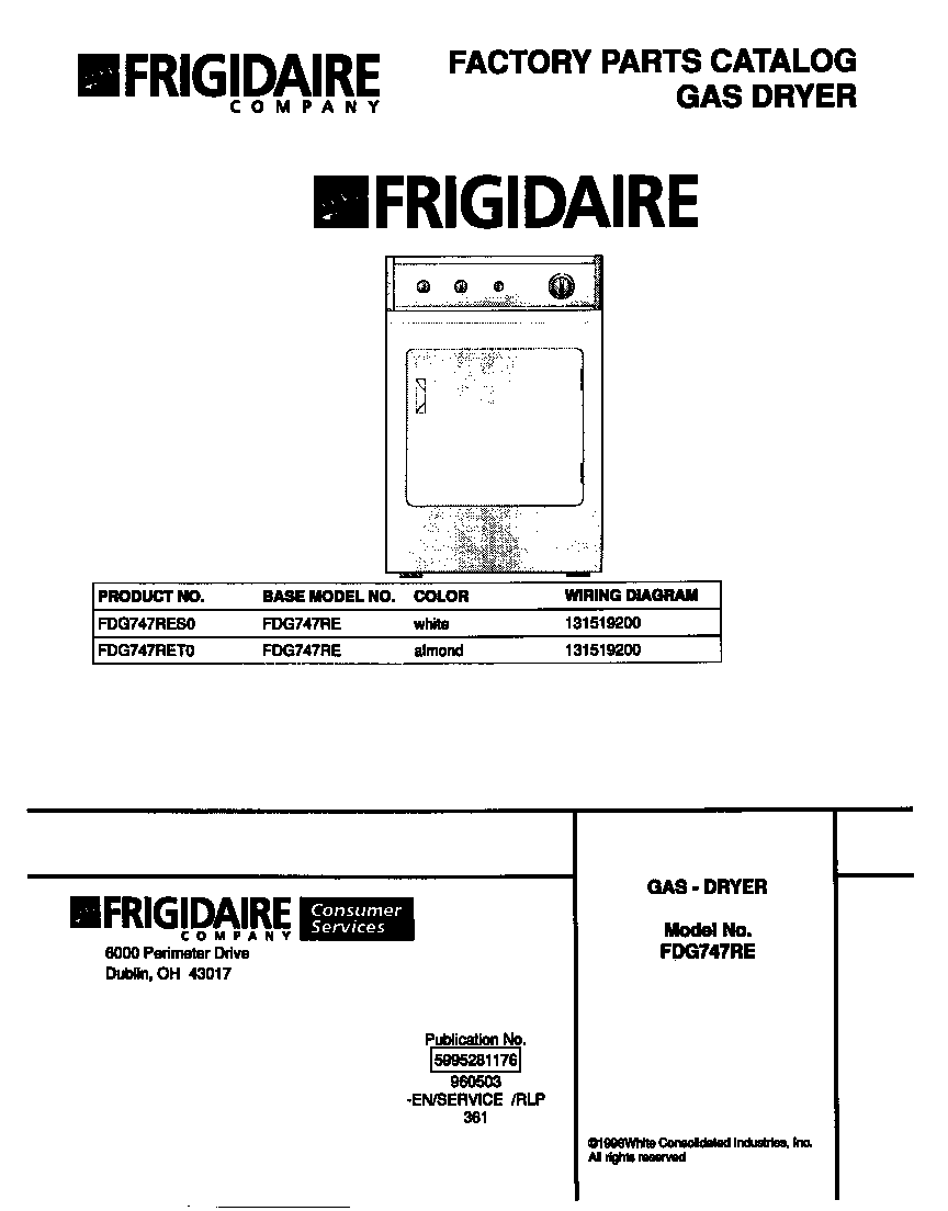 Frigidaire FDG747RES0 cover diagram