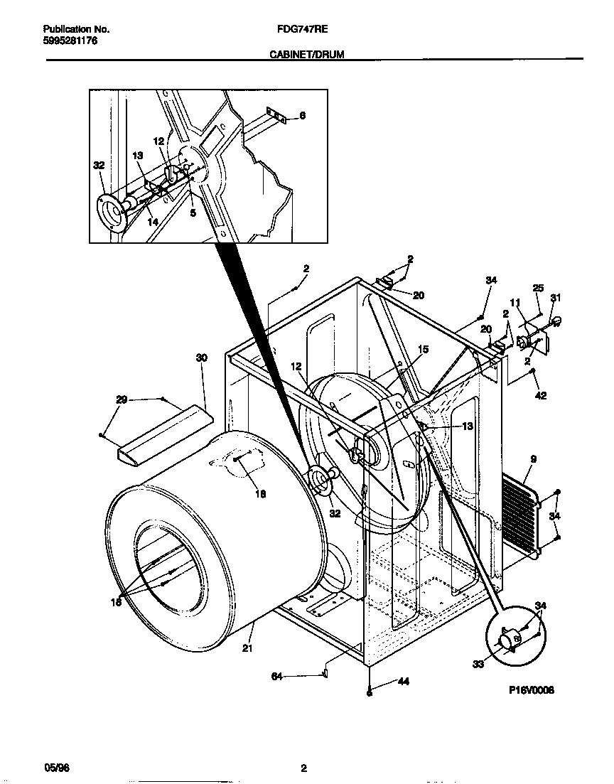 Frigidaire FDG747RES0 cabinet/drum diagram