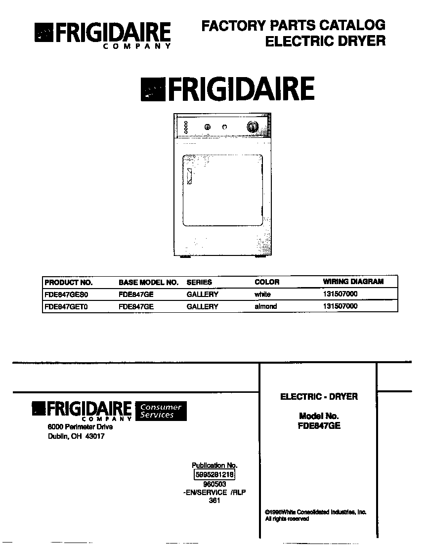 Frigidaire FDE847GES0 cover diagram