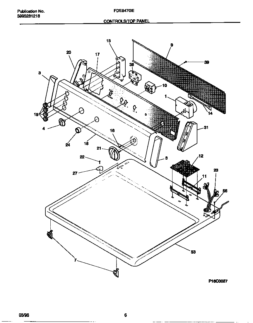 Frigidaire FDE847GES0 controls/top panel diagram