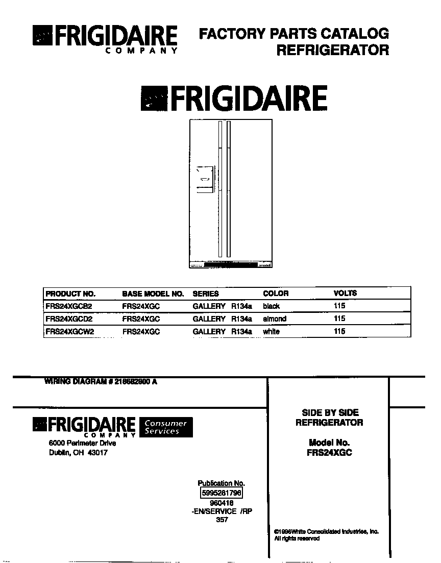 Frigidaire FRS24XGCW2 cover diagram