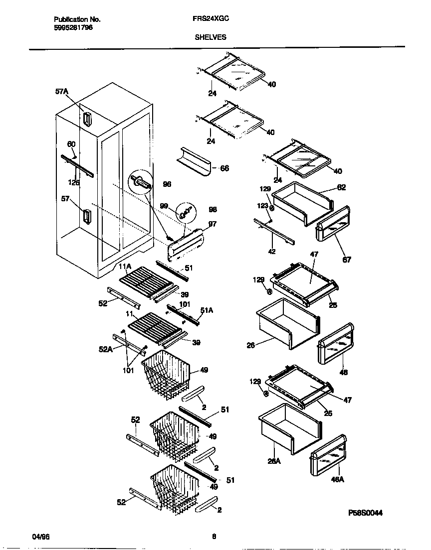 Frigidaire FRS24XGCW2 shelves diagram