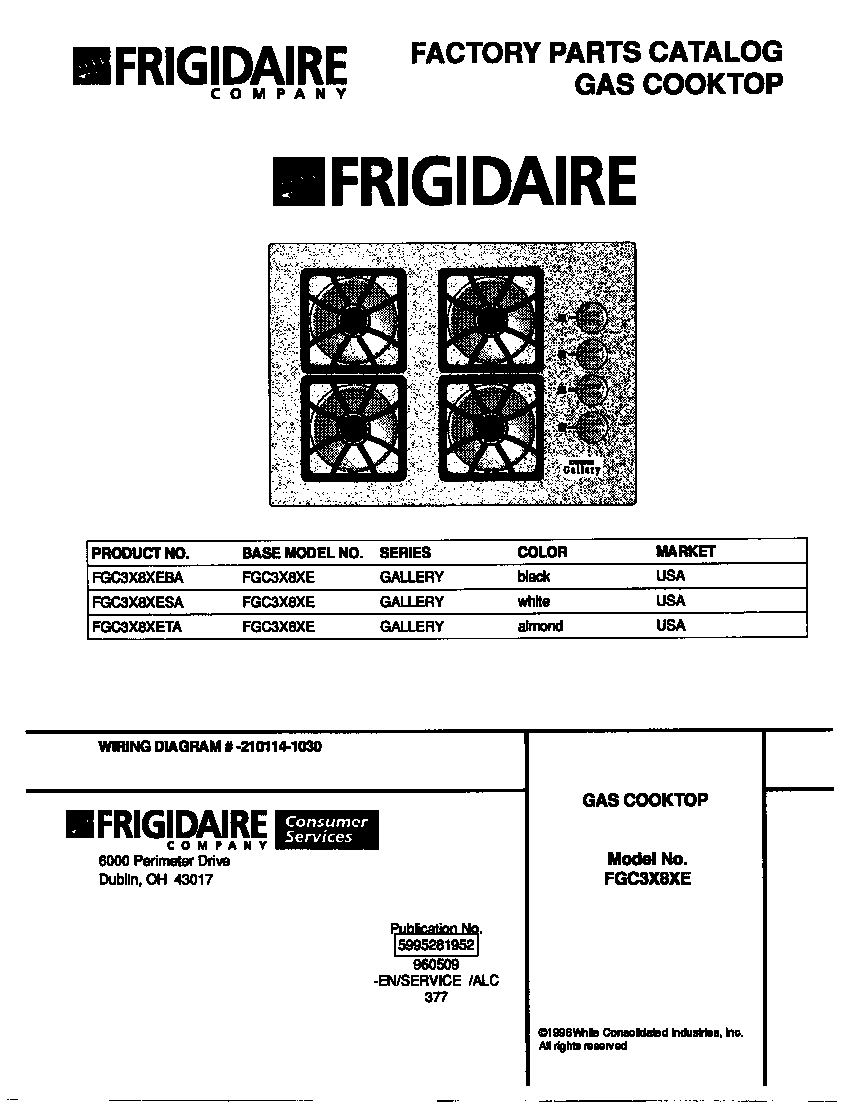 Frigidaire FGC3X8XESA cover diagram