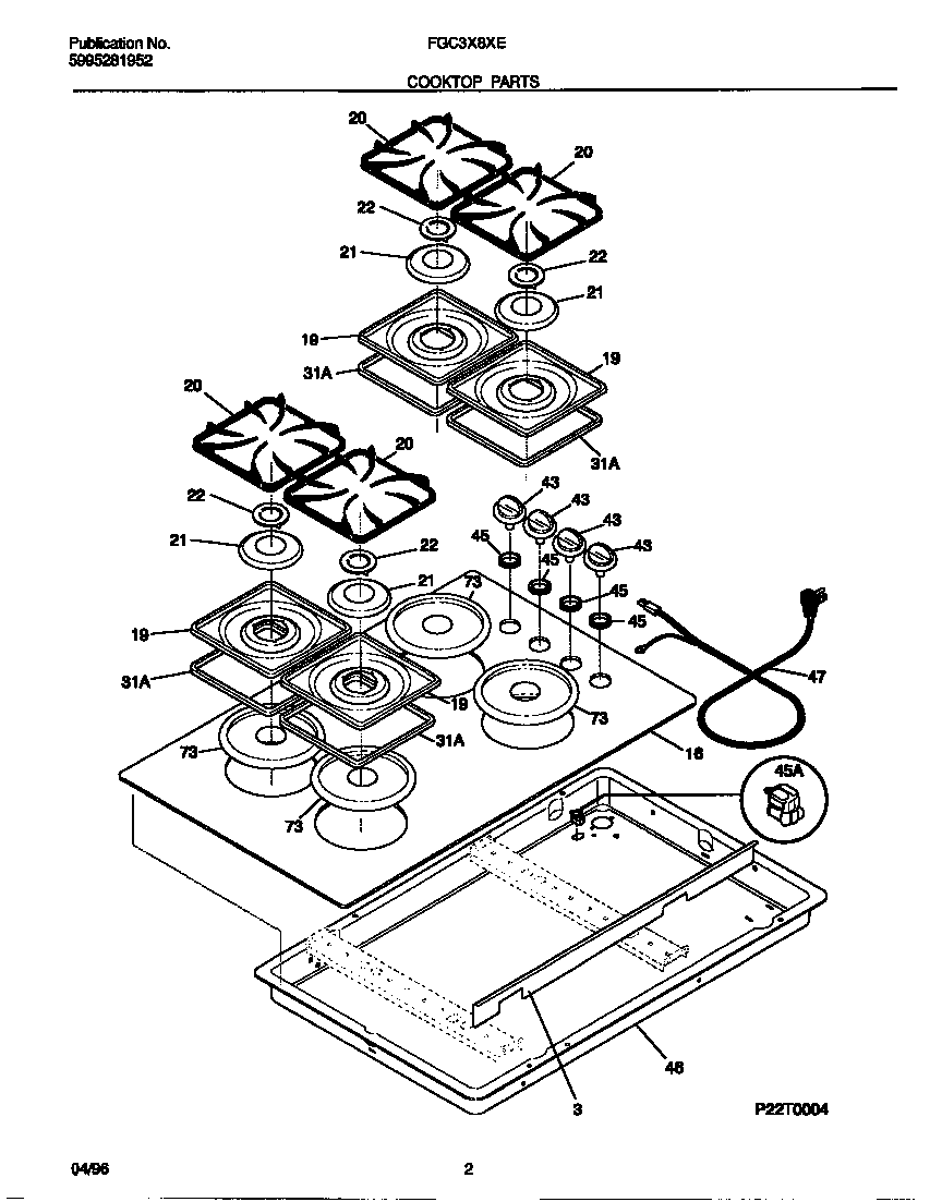 Frigidaire FGC3X8XESA cooktop parts diagram