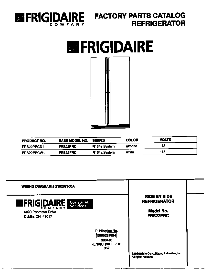 Frigidaire FRS22PRCD1 cover diagram