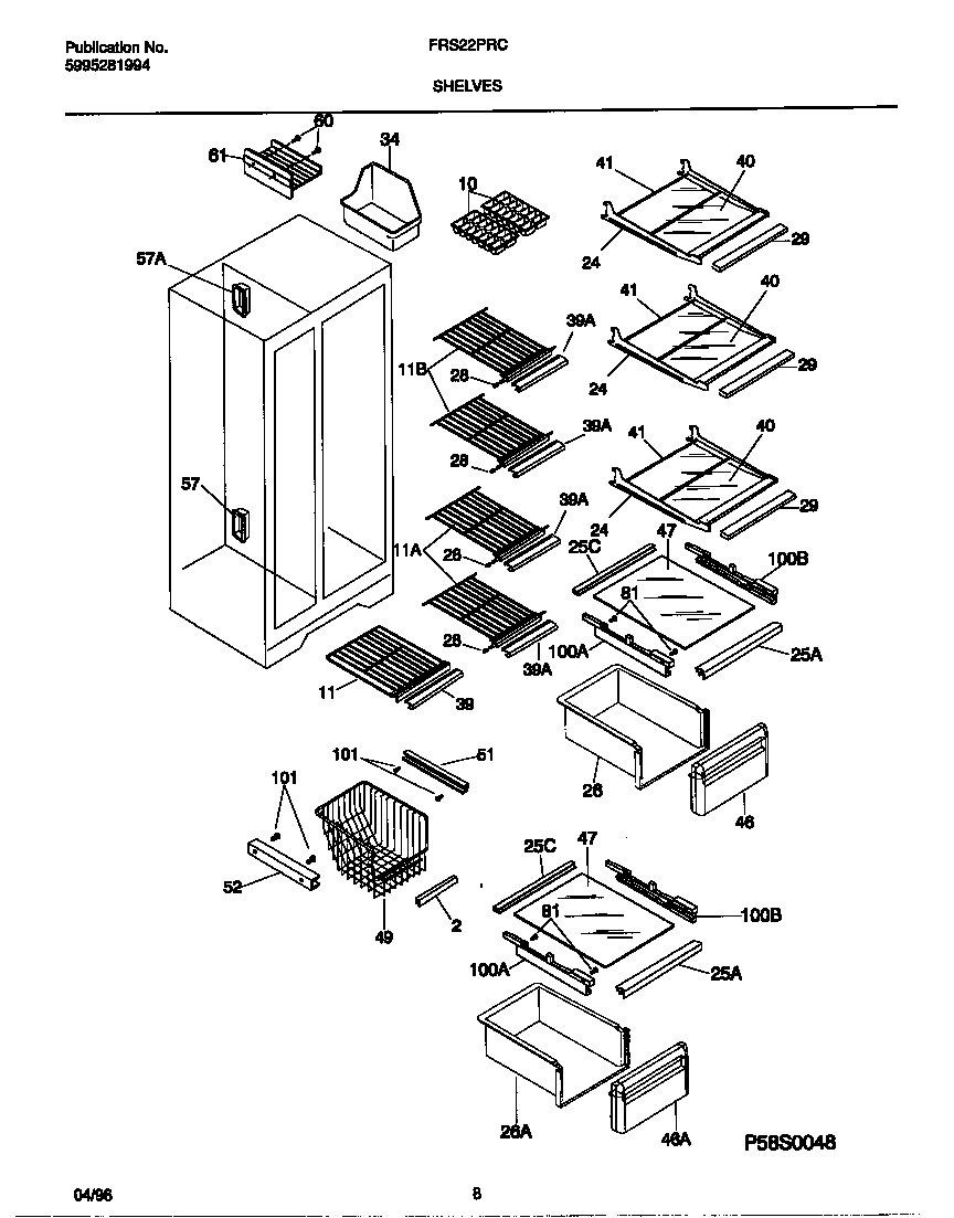 Frigidaire FRS22PRCD1 shelves diagram