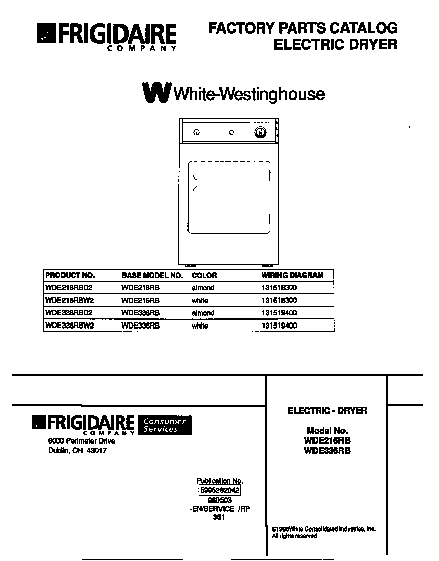 White-Westinghouse WDE216RBW2 cover diagram