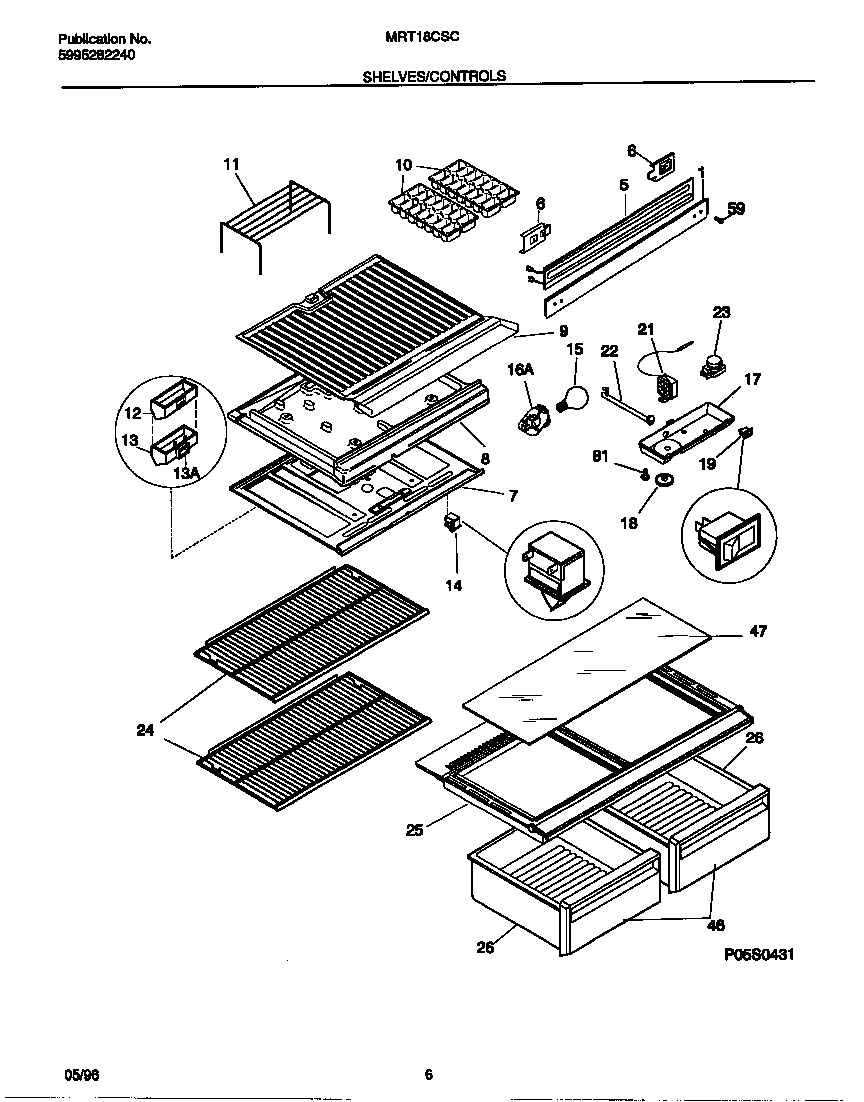 Universal/Multiflex (Frigidaire) MRT18CSCW2 shelves/controls diagram