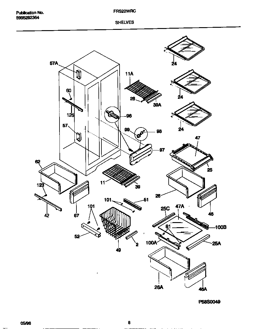 Frigidaire FRS22WRCD2 shelves diagram