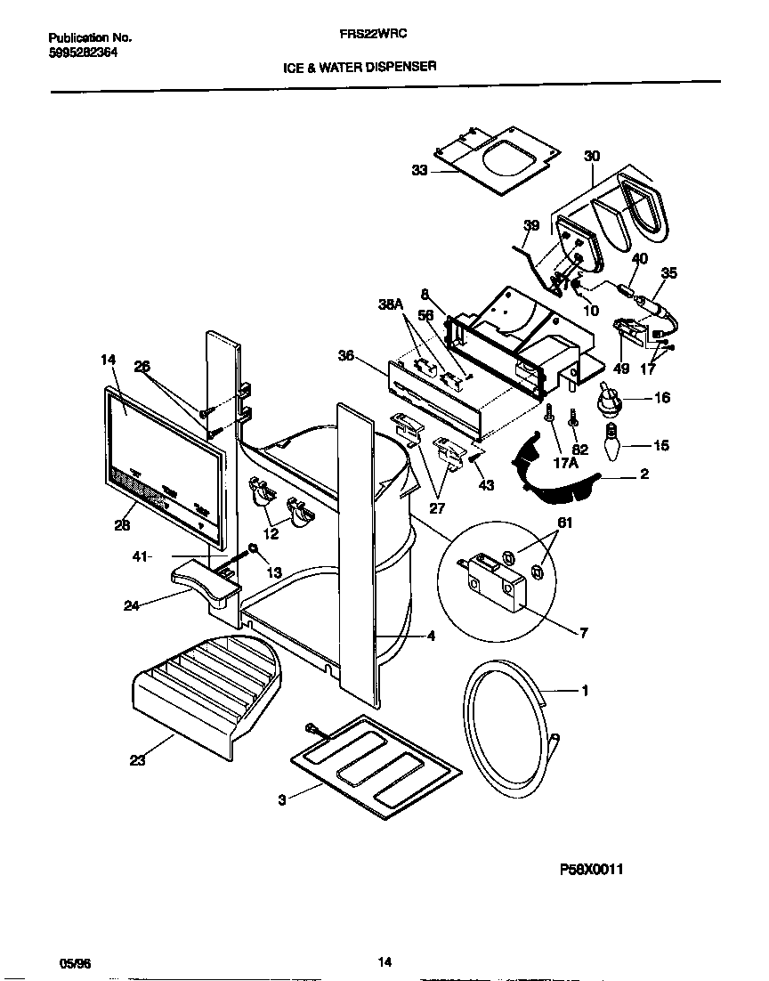 Frigidaire FRS22WRCD2 ice & water dispenser diagram