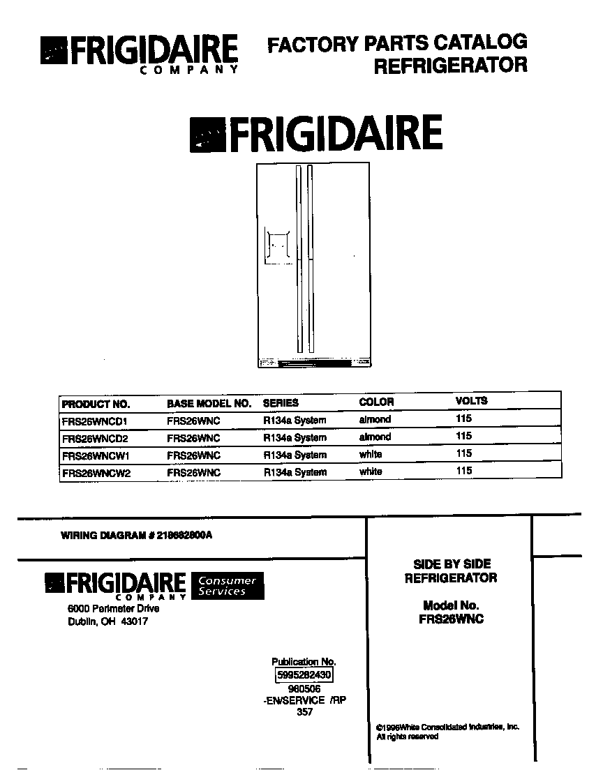 Frigidaire FRS26WNCW2 cover diagram