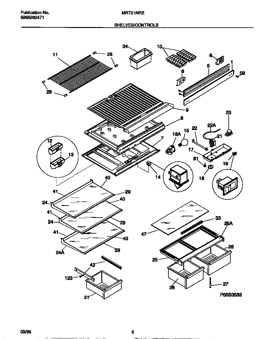 Universal/Multiflex (Frigidaire) MRT21NRED0 shelves/controls diagram