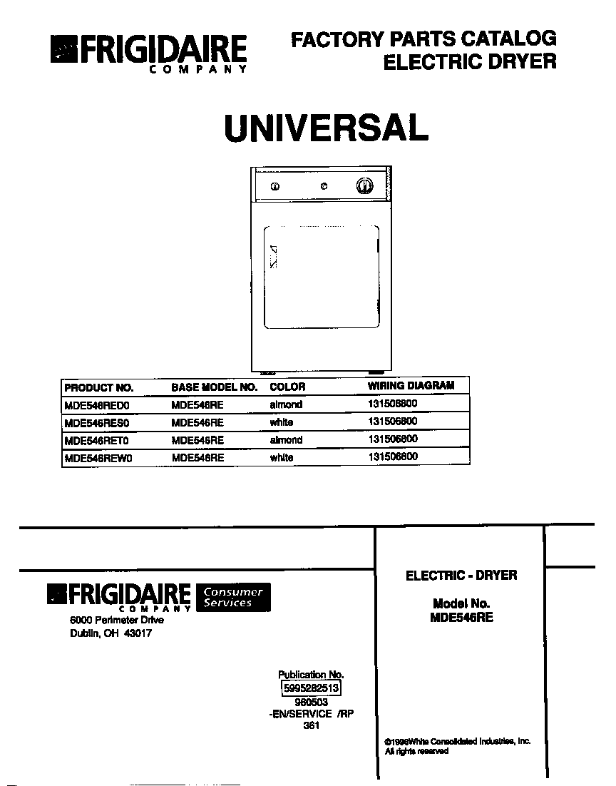 Universal/Multiflex (Frigidaire) MDE546RES0 cover diagram