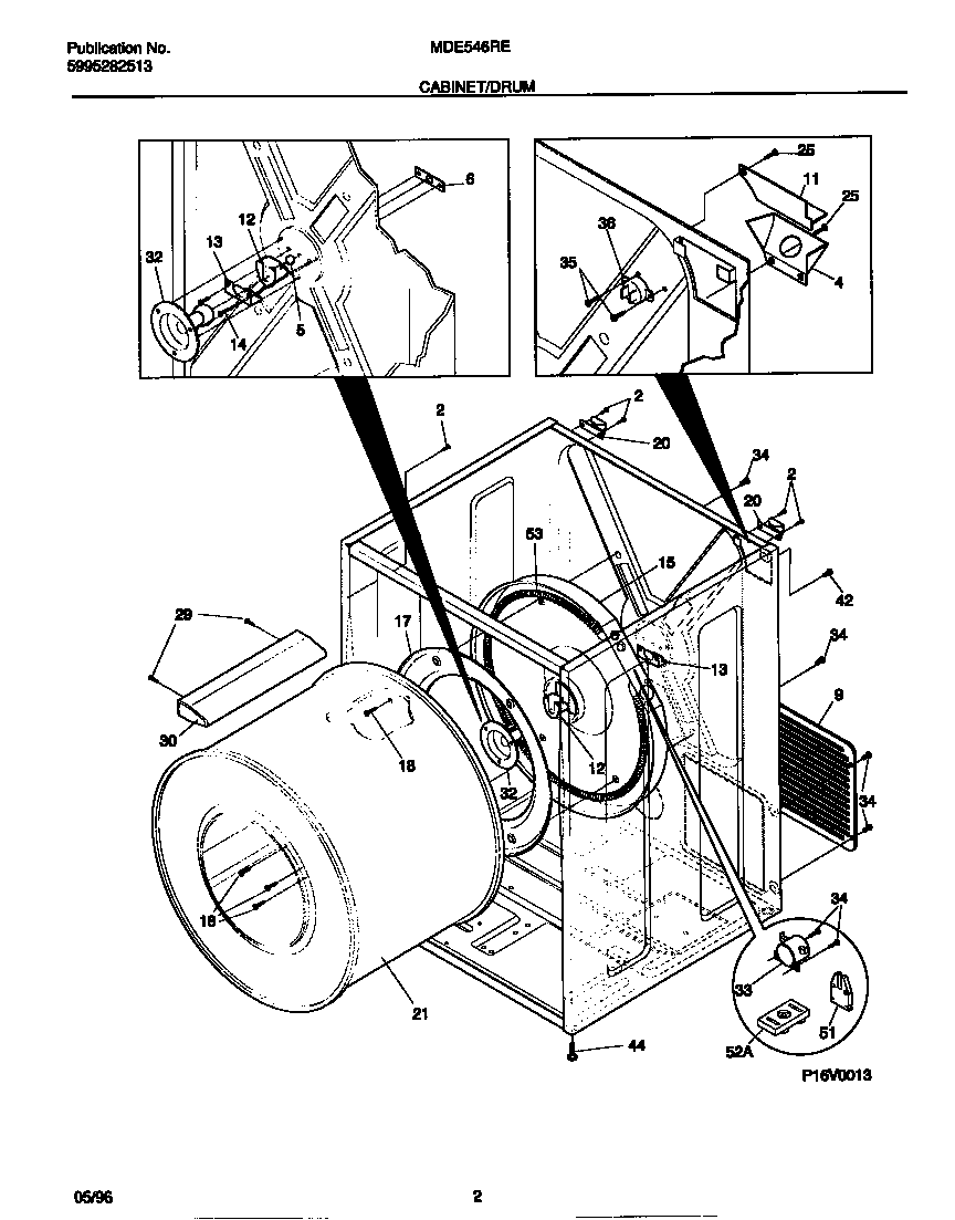 Universal/Multiflex (Frigidaire) MDE546RES0 cabinet/drum diagram