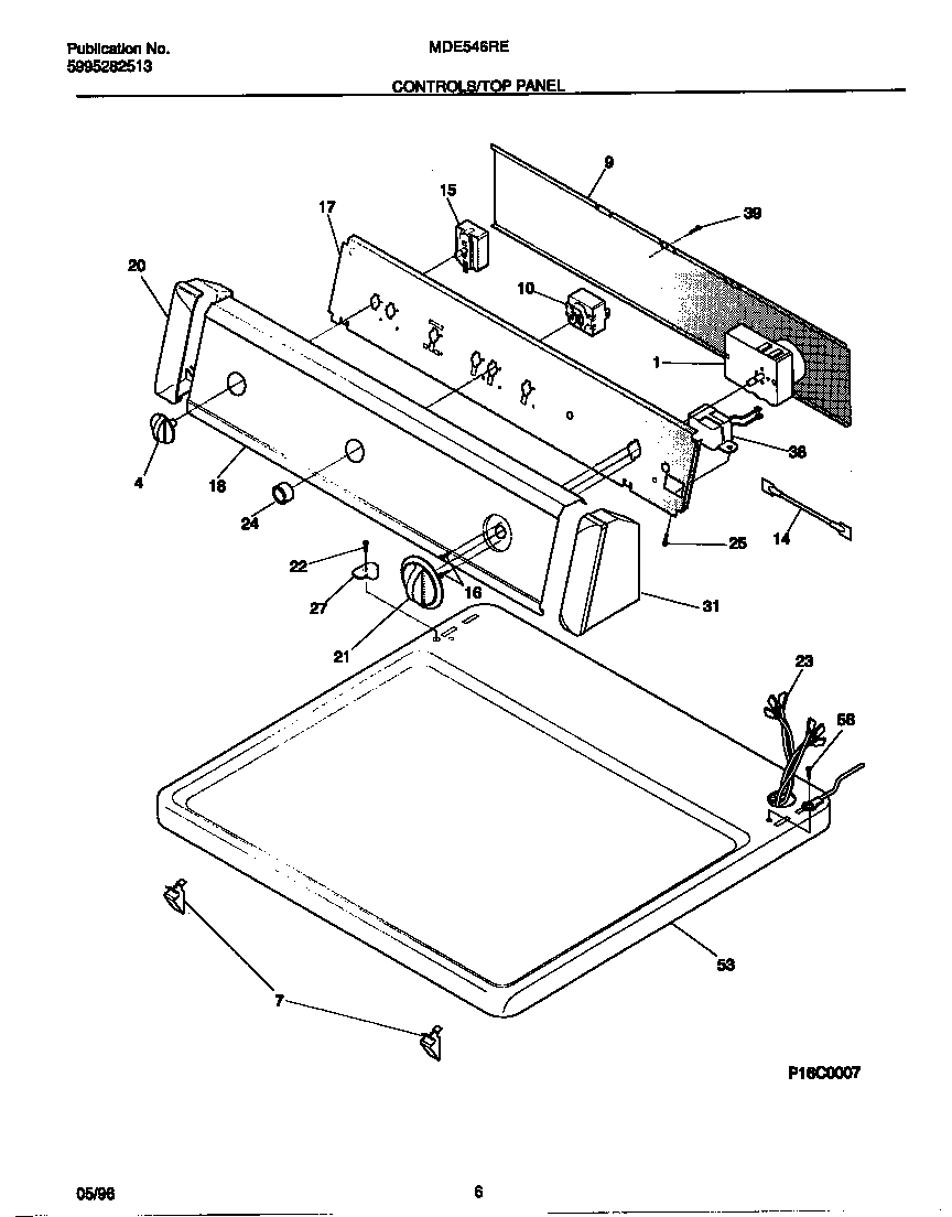 Universal/Multiflex (Frigidaire) MDE546RES0 controls/top panel diagram
