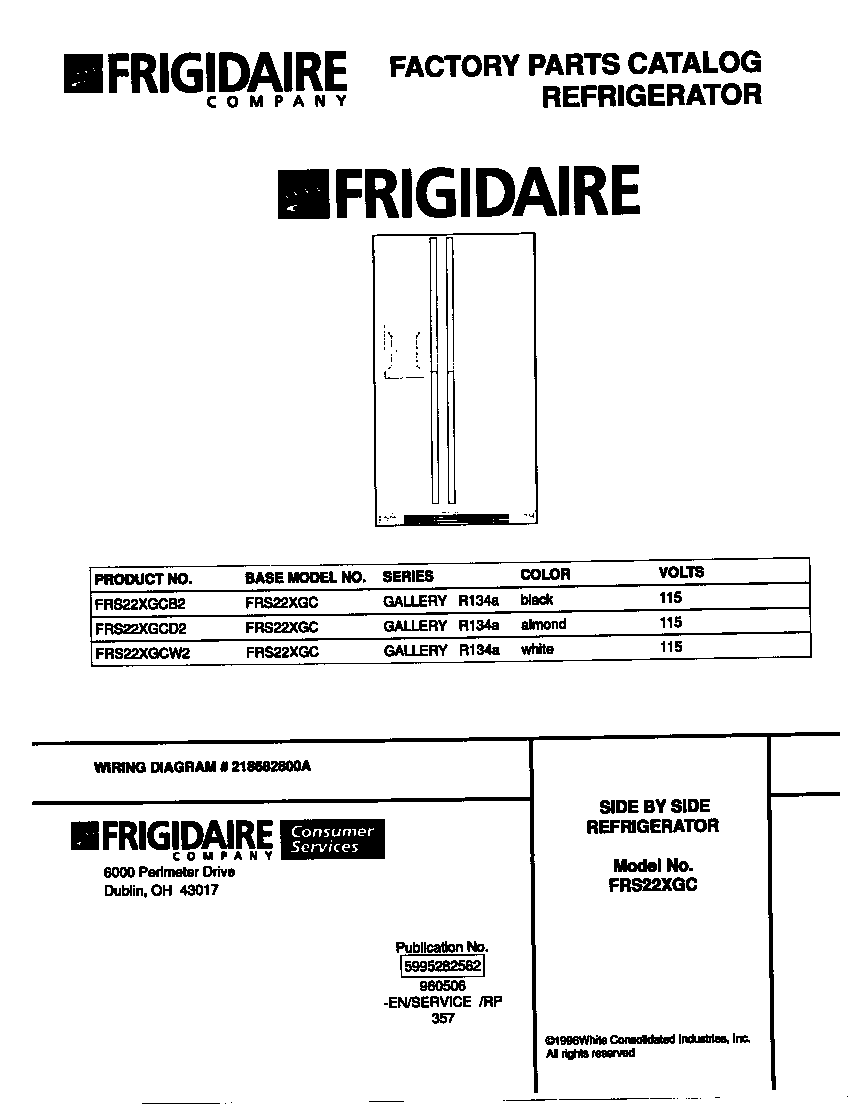 Frigidaire FRS22XGCD2 cover diagram