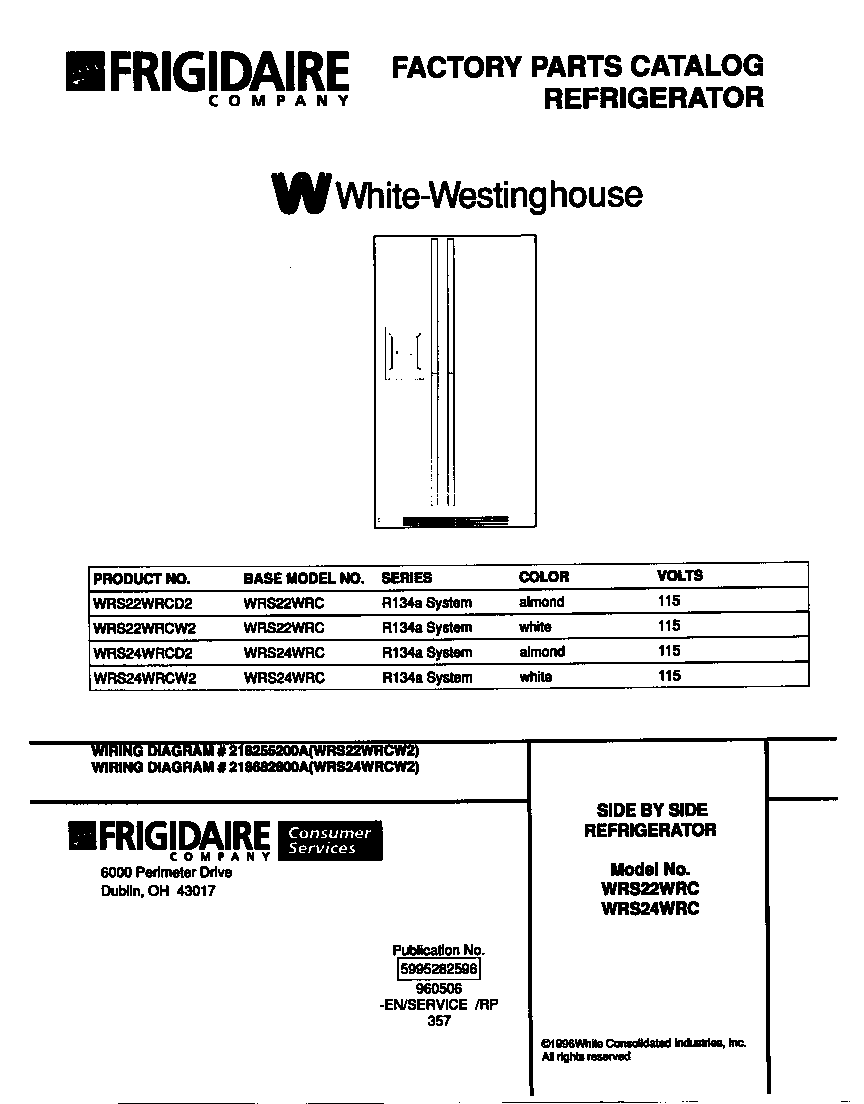 White-Westinghouse WRS22WRCW2 cover diagram