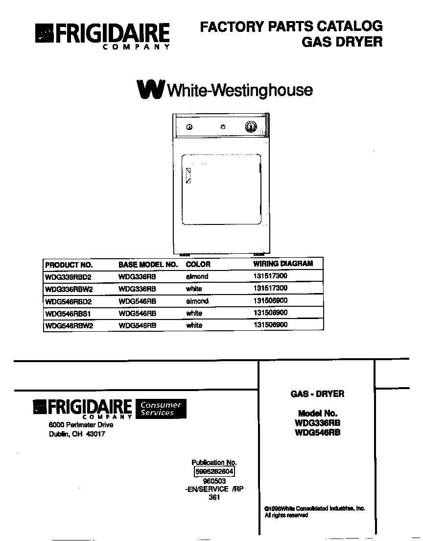 White-Westinghouse WDG546RBD2 cover diagram