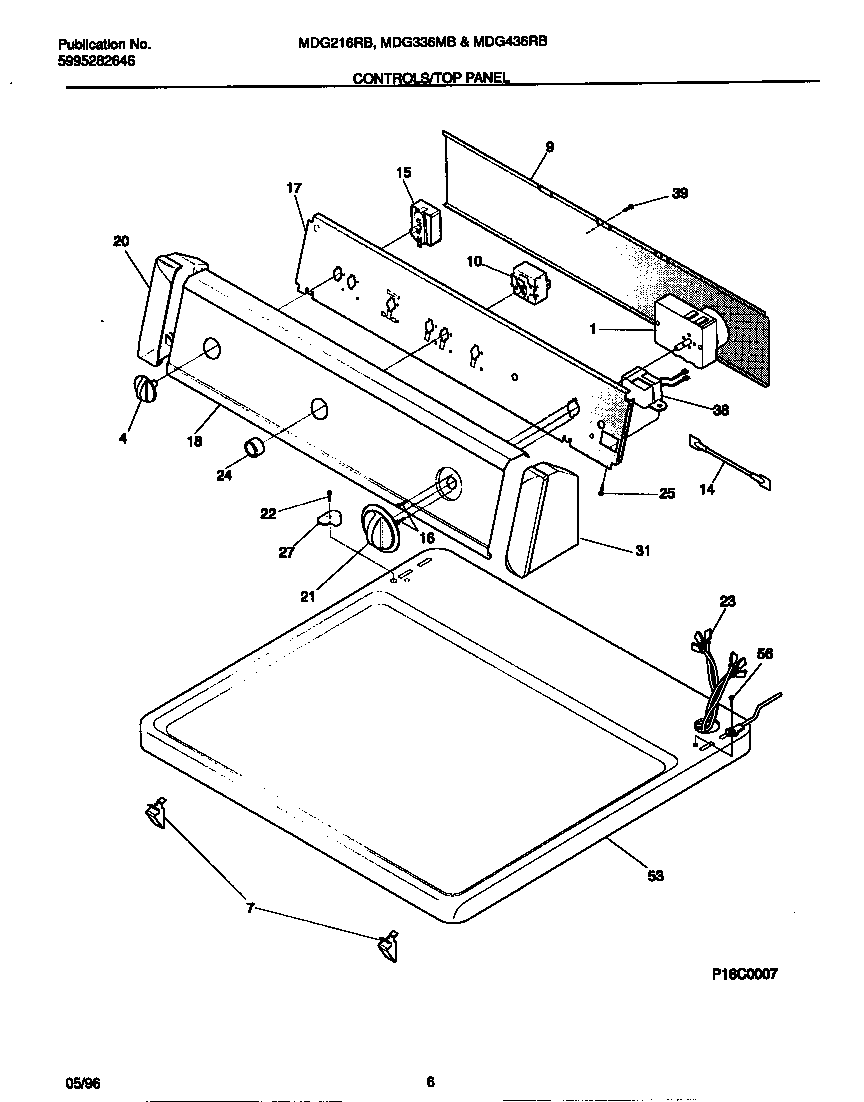 Universal/Multiflex (Frigidaire) MDG436RBD2 controls/top panel diagram