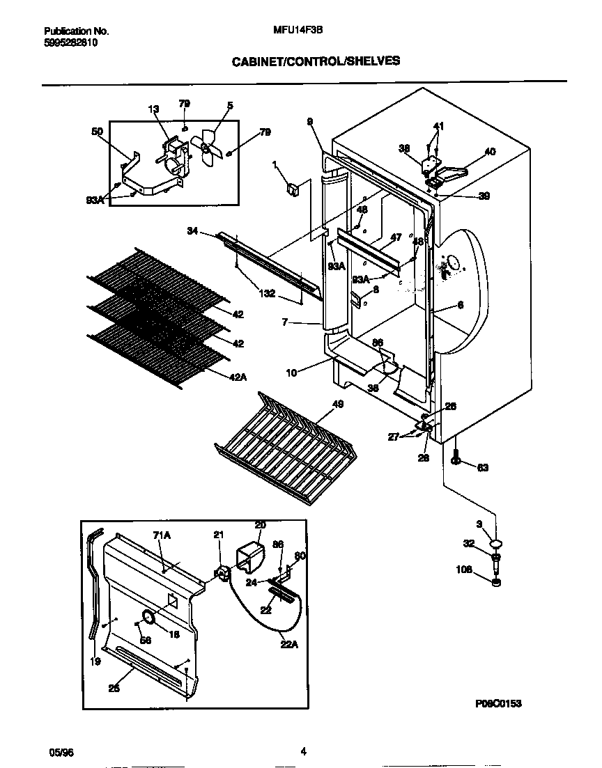 Universal/Multiflex (Frigidaire) MFU14F3BW4 cabinet/control/shelves diagram