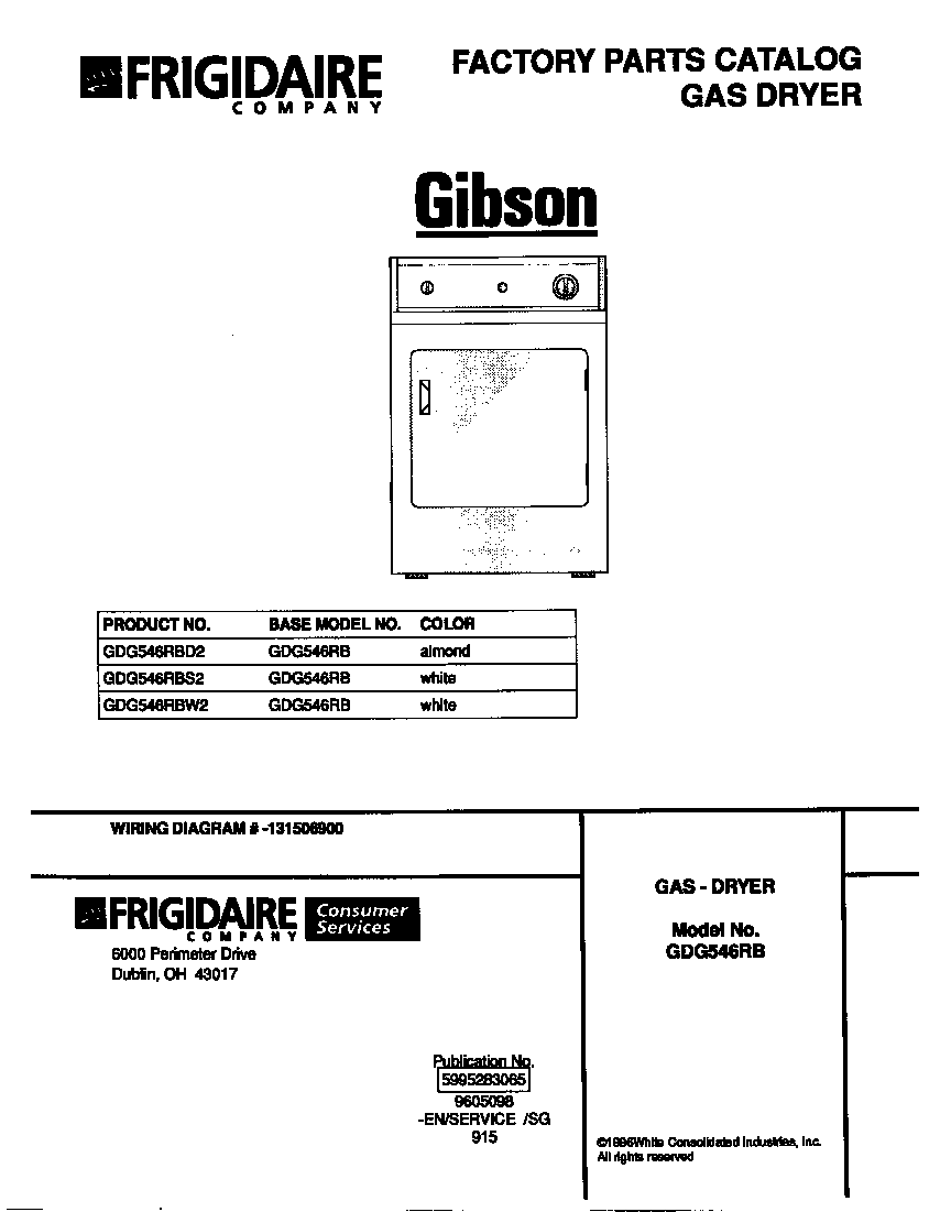 Gibson GDG546RBD2 cover diagram
