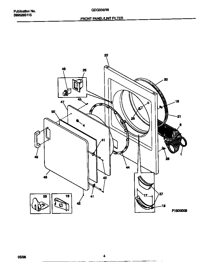 Gibson GDG336RBW2 front panel/lint filter diagram