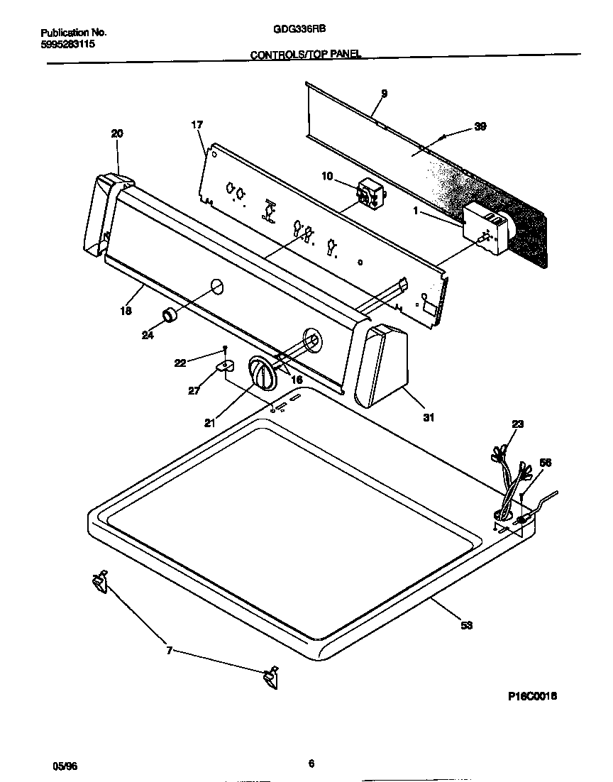 Gibson GDG336RBW2 controls/top panel diagram