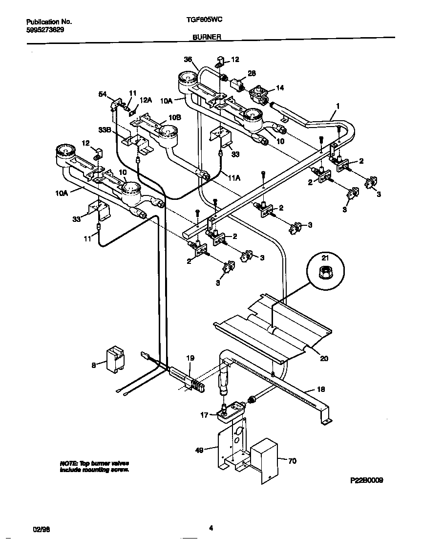 Tappan TGF605WCW1 burner diagram