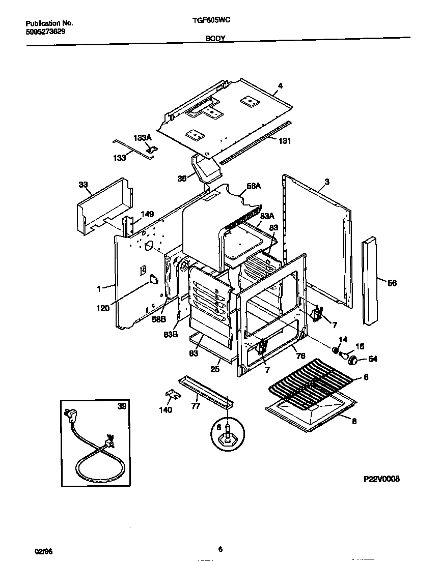 Tappan TGF605WCW1 body diagram