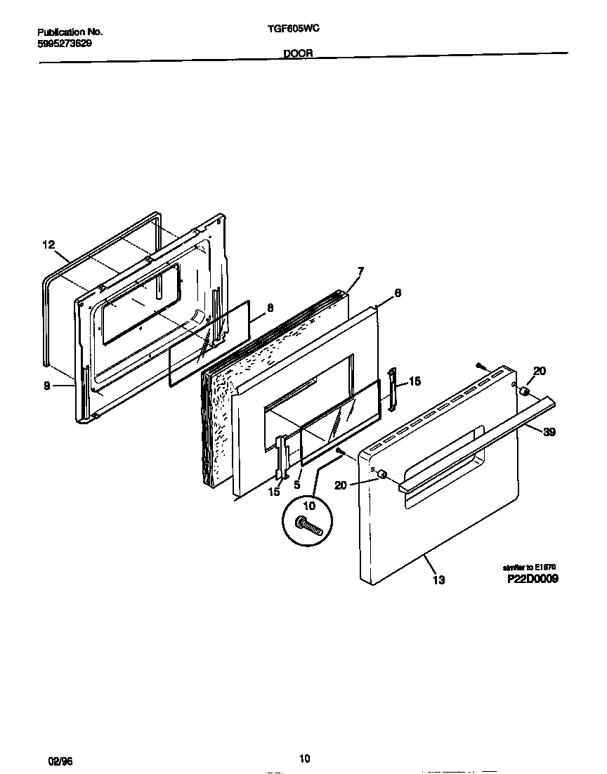 Tappan TGF605WCW1 door diagram