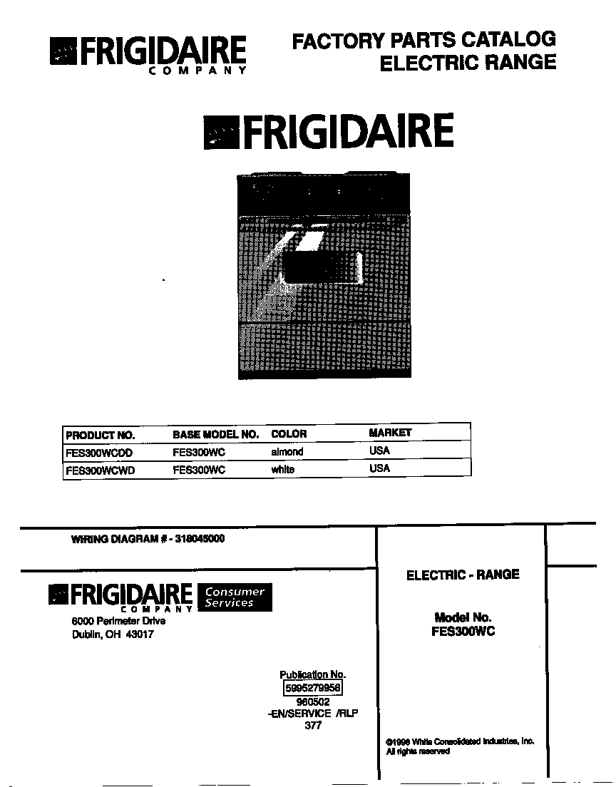 Frigidaire FES300WCDD cover diagram