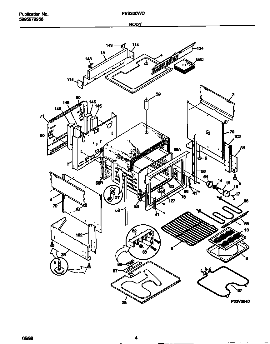 Frigidaire FES300WCDD body diagram