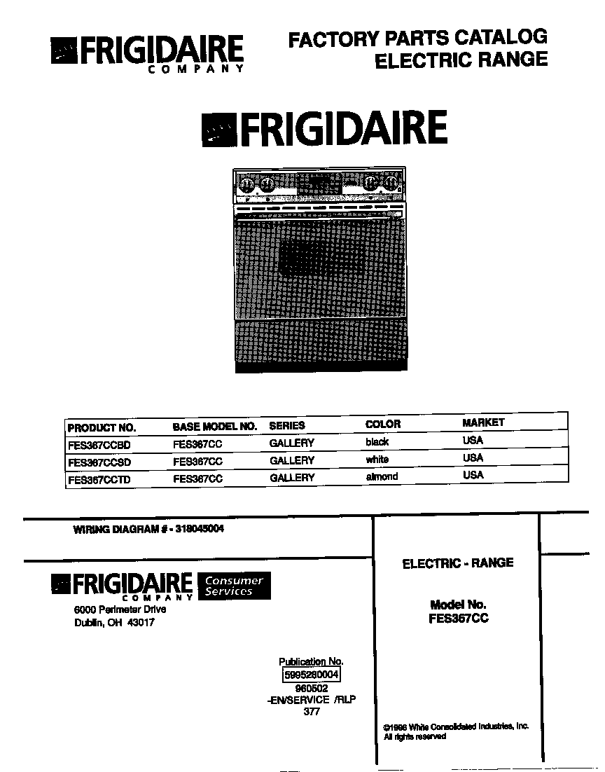 Frigidaire FES367CCSD cover diagram