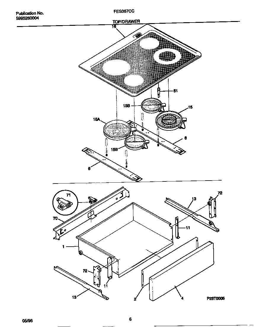 Frigidaire FES367CCSD top/drawer diagram
